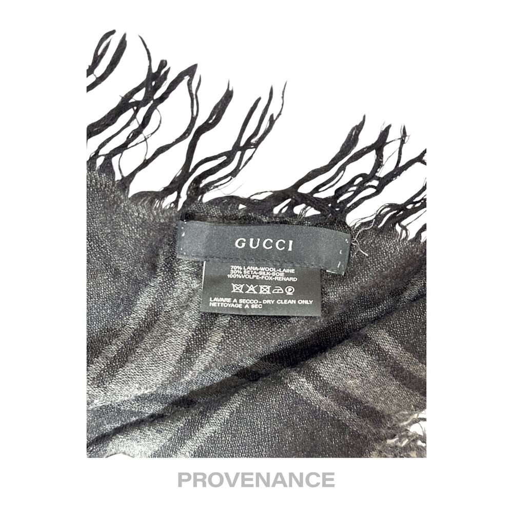🔴 Gucci Survie Fox Shawl Scarf - GG Black Charcoal - Picture 8 of 8